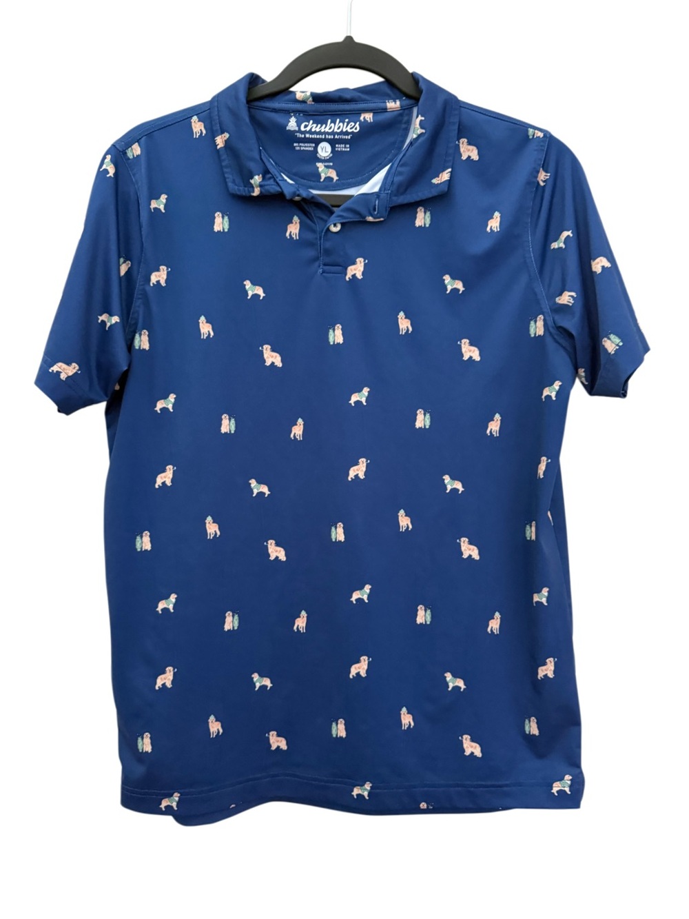 Chubbies Performance Golf Polo Novelty Dog Print Lightweight Stretch 14/16